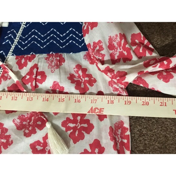 Anthropologie MERMAID Printed Tunic size XS Cover Up Notch Neck Tassels - Picture 14 of 16